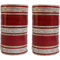 Lucky Jewellery Bridal Bangle Set Wedding punjabi chuda Designer chura CZ Stone Maroon color Choora (396-G1C1-103-M2.4)