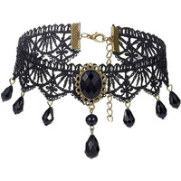 Yellow Chimes Necklace For Women Black Fabric Lace With Black Stone Hanging Choker Necklace For Women and Girls