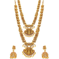 Yellow Chimes Jewellery Set for Women Gold Plated Traditional Temple Jewelry Set Antique Necklace Set with Earrings and Maangtikka for Women and Girls (JS 16)
