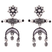Voylla Oxidised Silver Plating Brass Floral Motifs Dangler Earrings for Women and Girls, Boho/Tribal Style