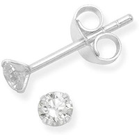 Abhooshan 925 Sterling Silver pair of Round shape 4 mm Small Single White Cubic Zircon (CZ) Stone Solitaire Stud Earrings For Men, Women,Girls & Boys (4)