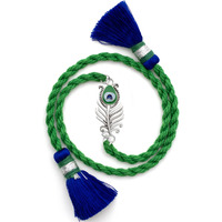 MEENAKARI HERITAGE JEWELLERY 925 Sterling Silver Morpankh Peacock Feather Krishna Rakhi Bracelet Set with Roli Chawal and Rakshabandhan Greeting Card For Men