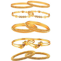ZENEME Combo Of Designer Victoria Bangles, Pearls Bangles, Trendy Gold Plated And Coinage Bangles - Pack Of 10 (2.6) For Women