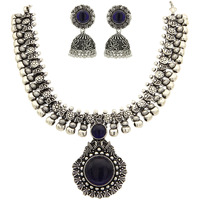 Sasitrends Oxidized German Silver Necklace With Jumki For Women And Girls