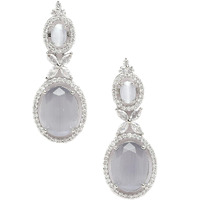 ZENEME Oxidised Silver-Plated American Diamond studded Oval Shaped Drop Earrings Jewellery For Girls and Women (Grey_Design_01)