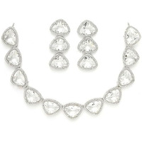 ZENEME Rhodium Plated Silver Toned Triangular Shaped American Diamond Studded Jewellery Set For Women and Girl (White_Design_01)