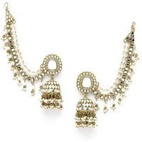 ZENEME Traditional Stylish Gold Plated Polki & Pearl Bahubali Jhumki Jhumka Earrings Jewellery For Girls And Women (Design 2)