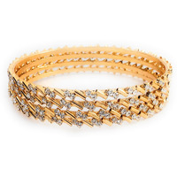 AFJ GOLD 1 Gram Gold Plated & Copper Jasper Traditional Designer Trendy White Stone Bangles Sets for Women & Girls (2.8) (Yellow)