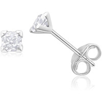 Abhooshan 925 Sterling Silver Pair of Square Princess Cut Single White Cubic Zirconia (CZ) Stone Solitaire Piercing Stud Earrings For Girls Women Men & Boys (3)