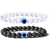Young & Forever Valentine Gift For Girlfriend Boyfriend Evil Eye Bracelet Beaded Bracelets Diffuser Lava & Clear Quartz Beads Bracelet Long Distance Relationships Bracelets Set Of 2