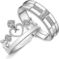 Mahi Valentine Gift Proposal Cross and Crown Couple Ring Set with Cubic Zirconia for Men & Women (FRCO1103032RC)