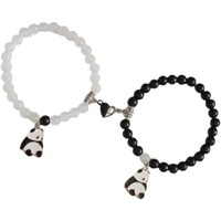 Unisex Fashion Jewellery Adjustable Multi Style Panda Combo Crystal Stone Beads Bracelets For Women;Girls ;Boys;Men (Pack Of 2) (B & W Panda Heart Magnetic)