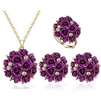 YouBella Jewellery Stylish Gold Plated Floral Necklace Jewellery Set with Earrings and Ring for Women and Girls (Purple)