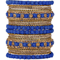 Peora Brass Traditional Bangle Set For Women (blue)
