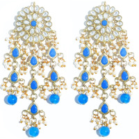 Karatcart Gold Plated Kundan Tassel Earrings for Women (Blue)