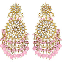 Peora Gold Plated Kundan Pearl Pink Chandbali Long Dangle Earrings Indian Traditional Ethnic Jewellery for Women|Rakhi Rakshabandhan Gift for Sister Bhabhi, Gifts for Women