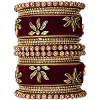 Peora Gold Plated Maroon Velvet Silk Thread Chuda Chura Bangle Set Ethnic Jewellery for Women Girls (Size - 2.6)|Rakhi Rakshabandhan Gift for Sister Bhabhi, Gifts for Women