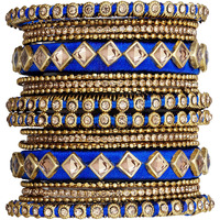 Peora Blue Silk Thread Kundan Chuda Chura Bangle Set For Women and Girls (Size - 2.6)