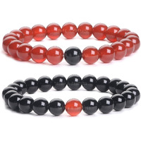 Young & Forever Gift Mens Beaded Bracelets Onyx Stone Beads for Women Anxiety Long Distance Relationships Red Onyx Couples Bracelets Set of 2 Couples Gift