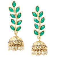 ZENEME Antique Rhodium Plated Dangler and Jhumka styled Earrings for girls and women (Green-Gold)