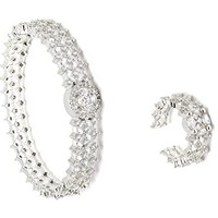 ZENEME Bracelet American Diamond Studded Artistically Designed Celebrity Inspired Bracelet With Matching Ring Jewellery For Women and Girls