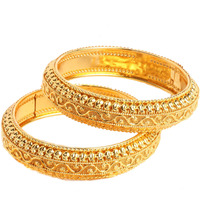 ZENEME Bangle Gold Plated American Studded Royal Style Broad Golden Antique Kada Bangle Jewellery Combo Of 2 For Girls & Women (Gold, 2.6)