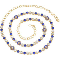 Peora Traditional Jewellery 18K Gold Plated Blue Kundan Waist Belt Kamarband Belly Chain for Women Girls