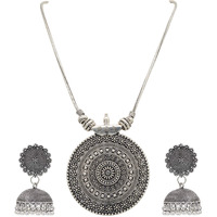 Sasitrends Oxidised German Silver Pendant Necklace with Earrings for Women and Girls
