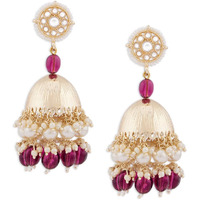 Zaveri Pearls Wine Beads Drop Traditional Kundan Yellow Gold Jhumki Earring For Women-ZPFK13785