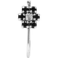 abhooshan 92.5 Sterling Silver Light Weighted Clip On Faux Nose Pin CZ Stones Nose Pin without Piercing for Girls and Women | With Certificate of Authenticity (Designer Black Zirconia Flower)