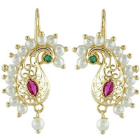 Vama Fashions Half Moon Or Peacock Shape Maharashtrian Traditional Press on Bugadi Upper Ear Clip on Earrings for Women & Girls (Peacock B)