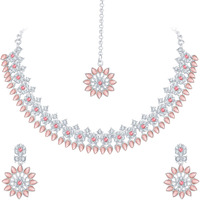 Atasi International Floral Silver Plated Pastel Pink Cystals Jewellery Set for Women with Earrings (RP5744)