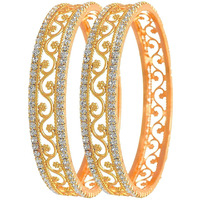 AFJ GOLD One Gram Gold Plated Traditional Designer Trendy White Stone Bangles Sets for Women & Girls(GGT/SB-1557)