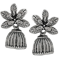 Mahi Silver Oxidized Traditional Floral Jhumka Earrings for Women and Girls ER1109680R