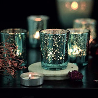 The Purple Tree Blue Mercury Votive Tealight Candle Holders for Diwali Christmas (Pack of 12) Diwali Tealights, Home Decor Gift Item, Diwali Decoration, Christmas tealight Glass