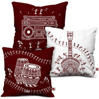 Indigifts Printed Sofa Cushion Covers 18 Inch X 18 Inch Music Lovers Warli Art Designer Square Pillow Set of 3 - Diwali Decoration for Home, Gift for Artistic/Music Lover Friend