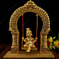 Vintage Gulley White Metal Golden Oxidized Krishna on Swing Decorative Diwali Home Decoration & Gift Item I Krishan I Kanha I Bal Gopal Jhula I Metal