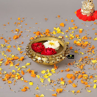 Jaszz Art Brass Urli Bowl with Bells | Uruli Pot for Home Decor Floating Flowers Candle Lamp, Diwali Decoration, Gift, Showpiece (6 inches, 1kg, Golden)