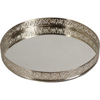 Craft Brio -A TRENDY HANDICRAFTS Nickel Round Decorative Diwali Gifting Tray with Glass Mirror (10 inch Dia, Silvery White)