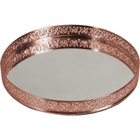 Craft Brio -A TRENDY HANDICRAFTS 10 Dia Copper Plated Metal and Glass Round Decorative Cutting Tray Scratch-Resistant Mirror Vanity Diwali Gifting Hampper