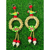 Smizzy Diwali Decoration Items for Home Decor Shubh Labh Wall Hanging Toran for Door Entrance Pooja Room Parrot Garlands for Diwali Home Decoration Pooja, Set of 2, Red