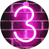 SATYAM KRAFT Marquee Alphabet Shaped Neon Led Light for Home Decoration and Wall Lamp, Pink, 1 Piece, Diwali Decoration Item (Number-3)