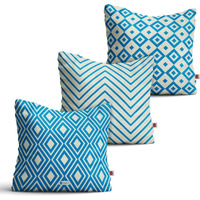 Indigifts Sofa Cushion Cover| Set of 3 Geometric Print Royal Cushion Cover Combo | Diwali | Cushion Cover Set of 3 | Diwali Decor Items | 3 Cushion Covers (Filler Not Included) | Size -16x16 inches