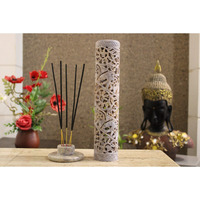KC KULLICRAFT Handcrafted Soapstone Marble Work Incense Holder Tea Light Candle Holder Diffuser Agarbaati Stands ( 6 Incense Sticks White Musk Fragnance)(Cylindrical)