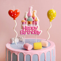 Castle Happy Birthday Candle Set,Fairy Tale Theme Baby Kids Children Happy Birthday Candles,Party Supplies,Cake Decoration (Pink)