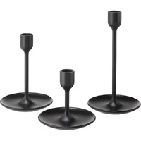 IKEA FULLTALIG Candlestick, Set of 3 Powder Coating Black Aluminum Candlestick Holder for Taper Candles, Table Romantic, Birthday, Dinner Home & Bar Decorative (No LED Candle Included)