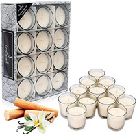 Ampliscent White Scented Glass Votive Candle - Set of 12 | Bulk Pack for Weddings, Bridal Showers or Home Parties and Centerpieces (Sandalwood)