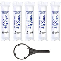 Noir Aqua - 5pcs PP Spun Filter + 1 Spanner | for All Types of RO Water purifiers (5 Piece, White, 10 Inch, 5 Micron) - Cartridge Sponge Replacement Water Filter Candle