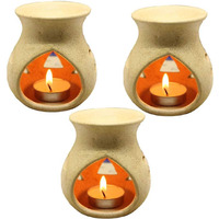 KC Kullicraft Beige Ceramic Aroma Diffuser Oil Burner Clay Lamp Wax Warmer Tea Light Holder for Home Dcor (Free 1 Candle Tea Light) - Pack of 3