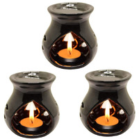 KC Kullicraft Black Ceramic Aroma Diffuser Oil Burner Clay Lamp Wax Warmer Tea Light Holder for Home Dcor (Free 1 Candle Tea Light) - Pack of 3